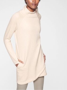 Athleta Cozy Karma Asym Sweatshirt Dress Oatmeal Heather Medium